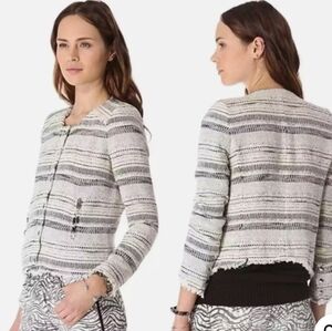 IRO Lizze‎ Tweed  Frayed Cropped Stripe Ivory Black Jacket Size 2